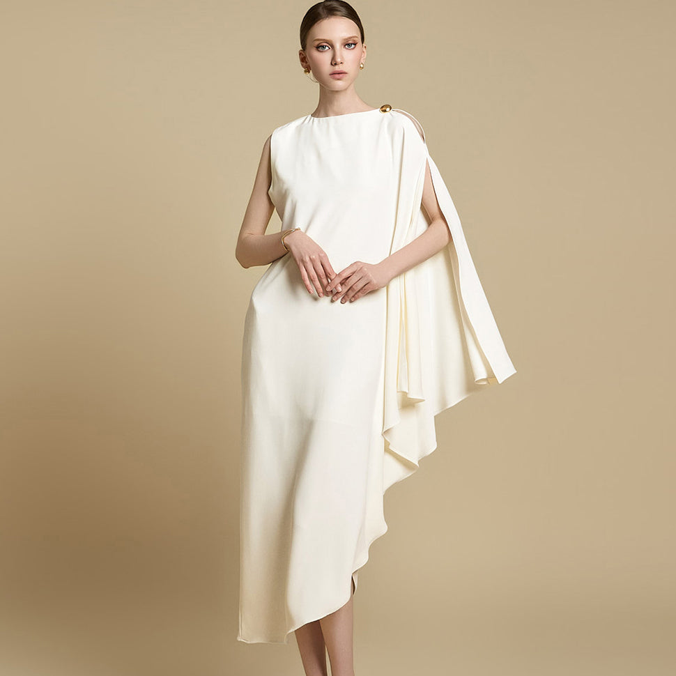 D9543 Asymmetric Sleeve Dress