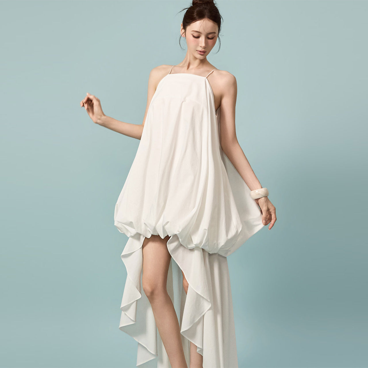 D9625 Balloon Drape Dress