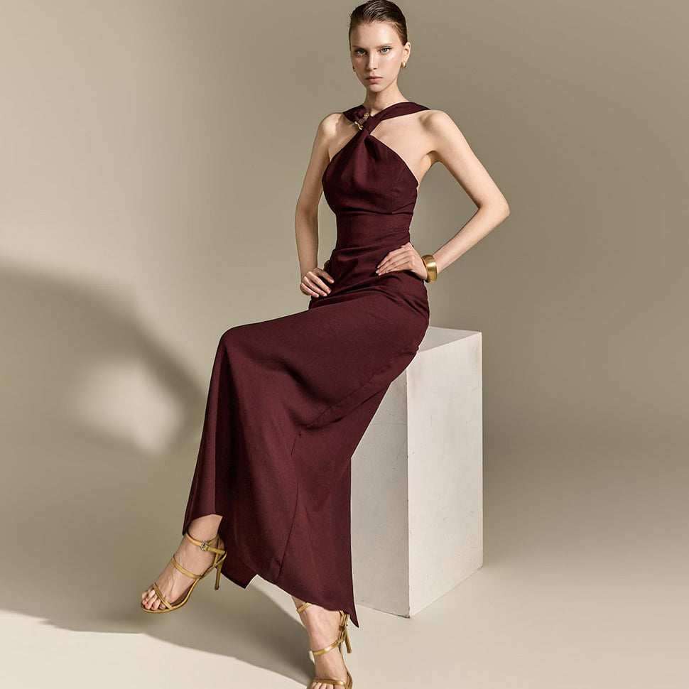 D9637 Cross Halter Ring Dress