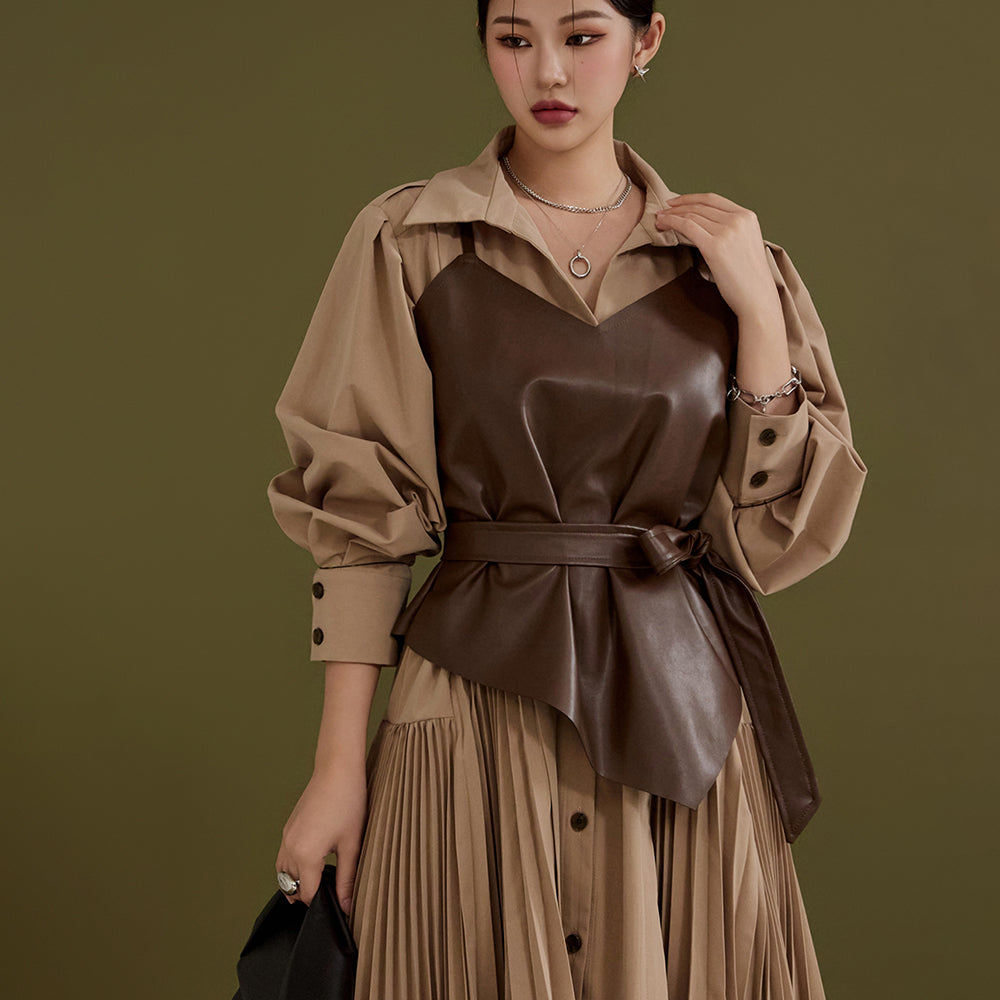 E3123 Leather Asymmetrical Bustier with Belt