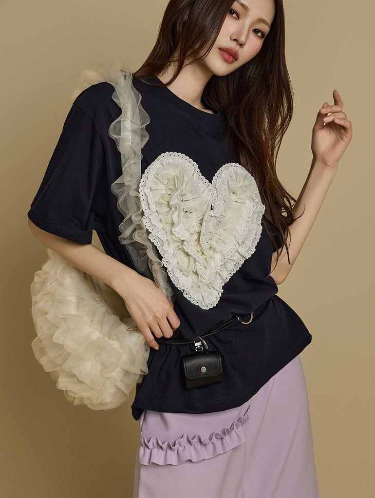 E3765 Frill Heart Patch T-shirt