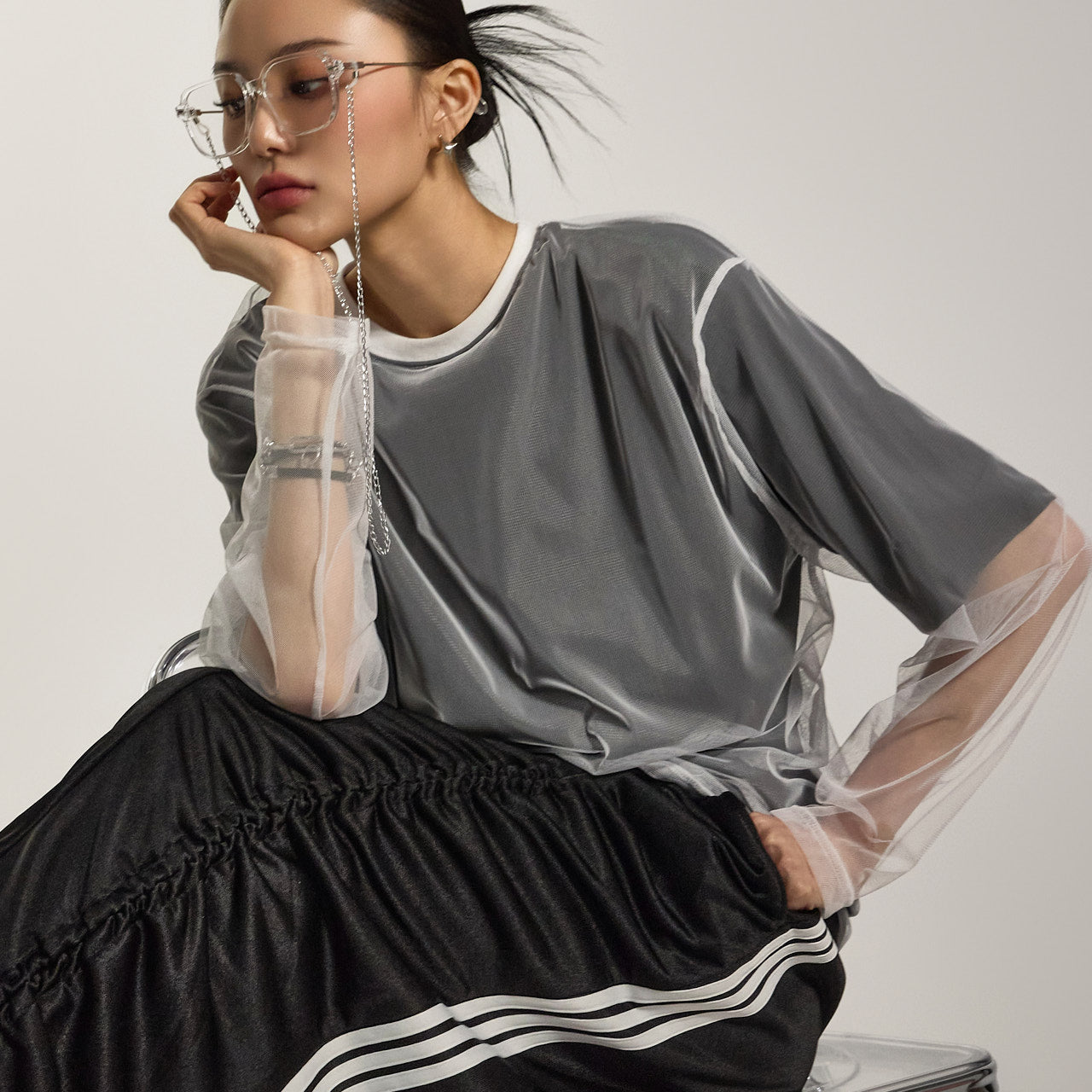 E3796 Net Layered T-Shirt