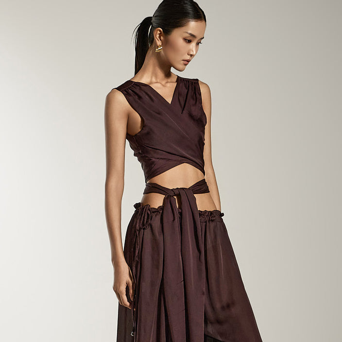 E3878 Satin Wrap Top