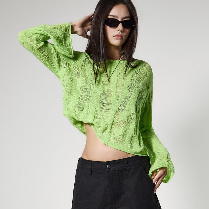 E4204 Distressed Crop Knit