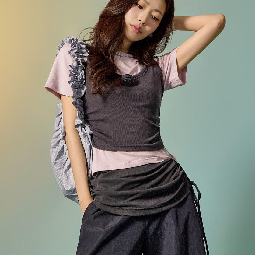 E4213 Rose Layered Top