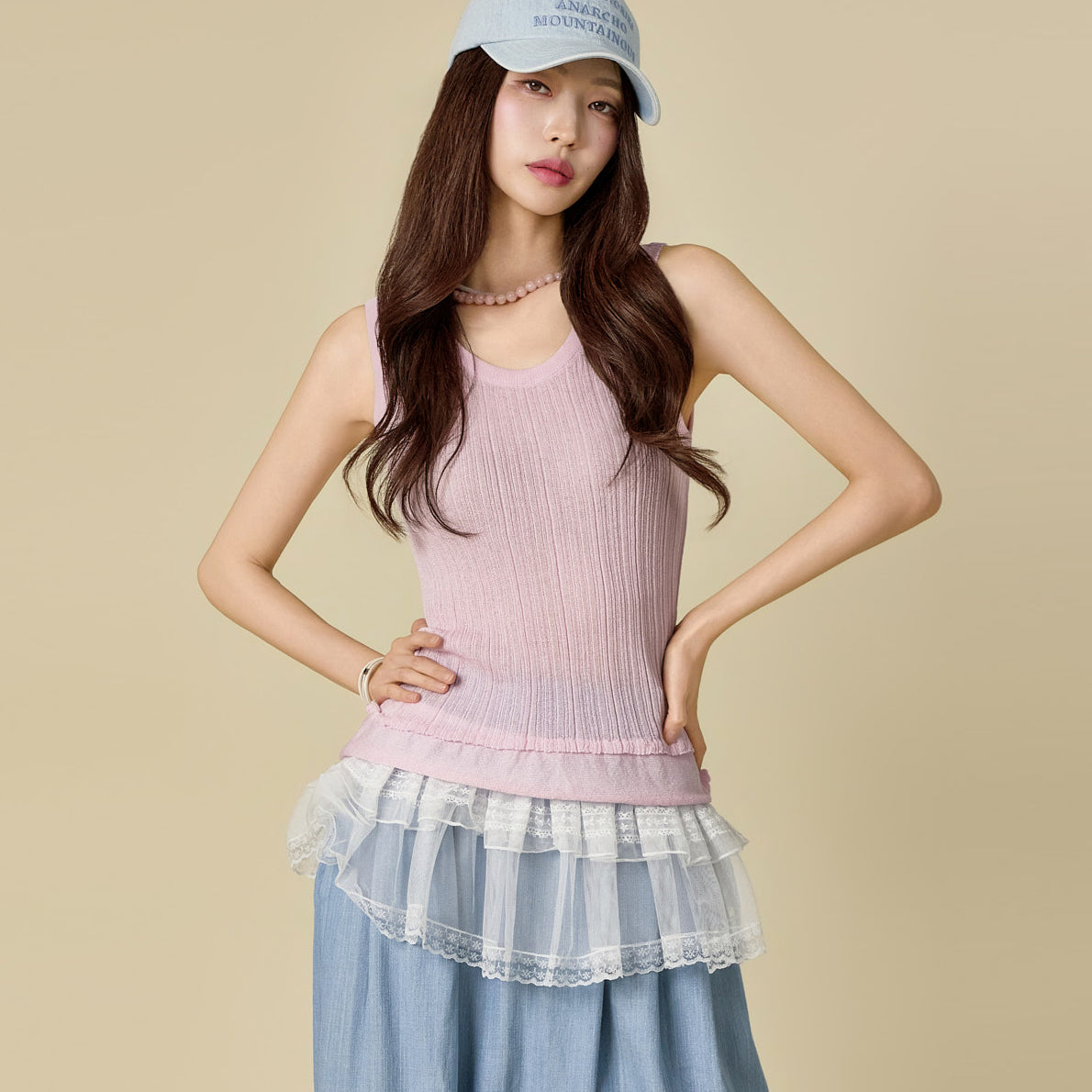 E4216 Frill Knit Sleeveless Top