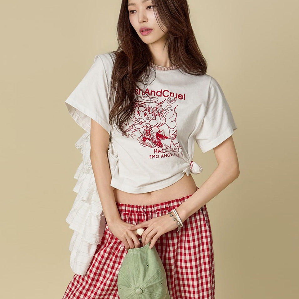 E4218 Angel Print Crop Top