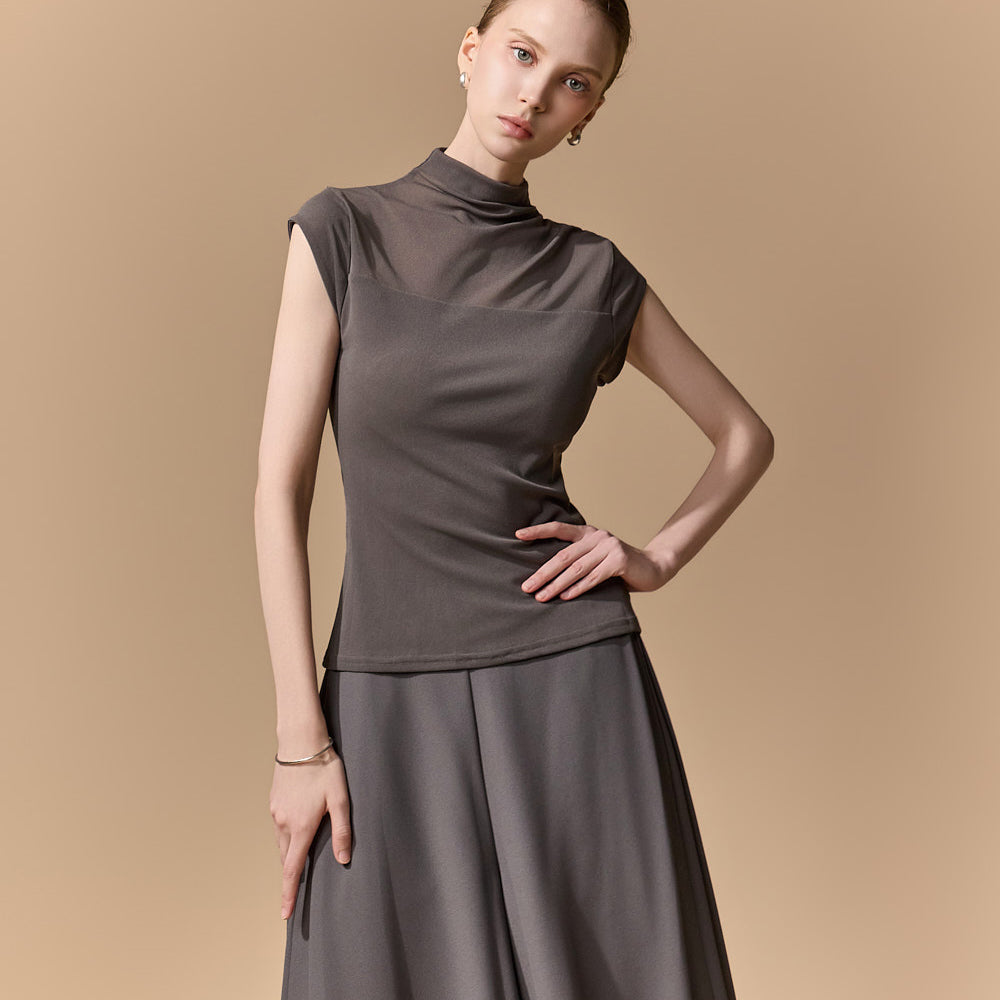 E4299 Sheer Cap Sleeve Top