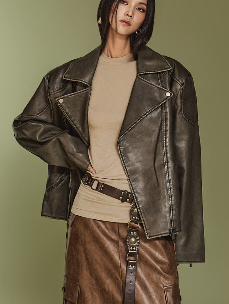 J2370 Crackled  Biker Jacket