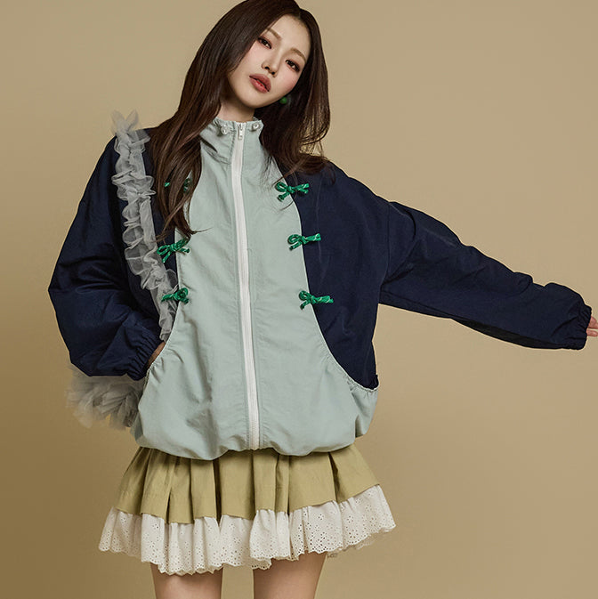 J2724 Contrast Color Zip-Up Jacket