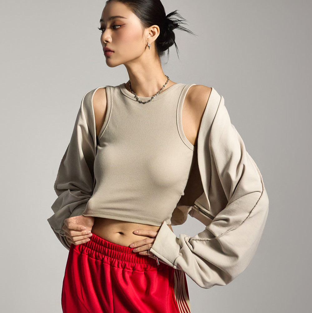 J2755 Zipper Bolero Cardigan