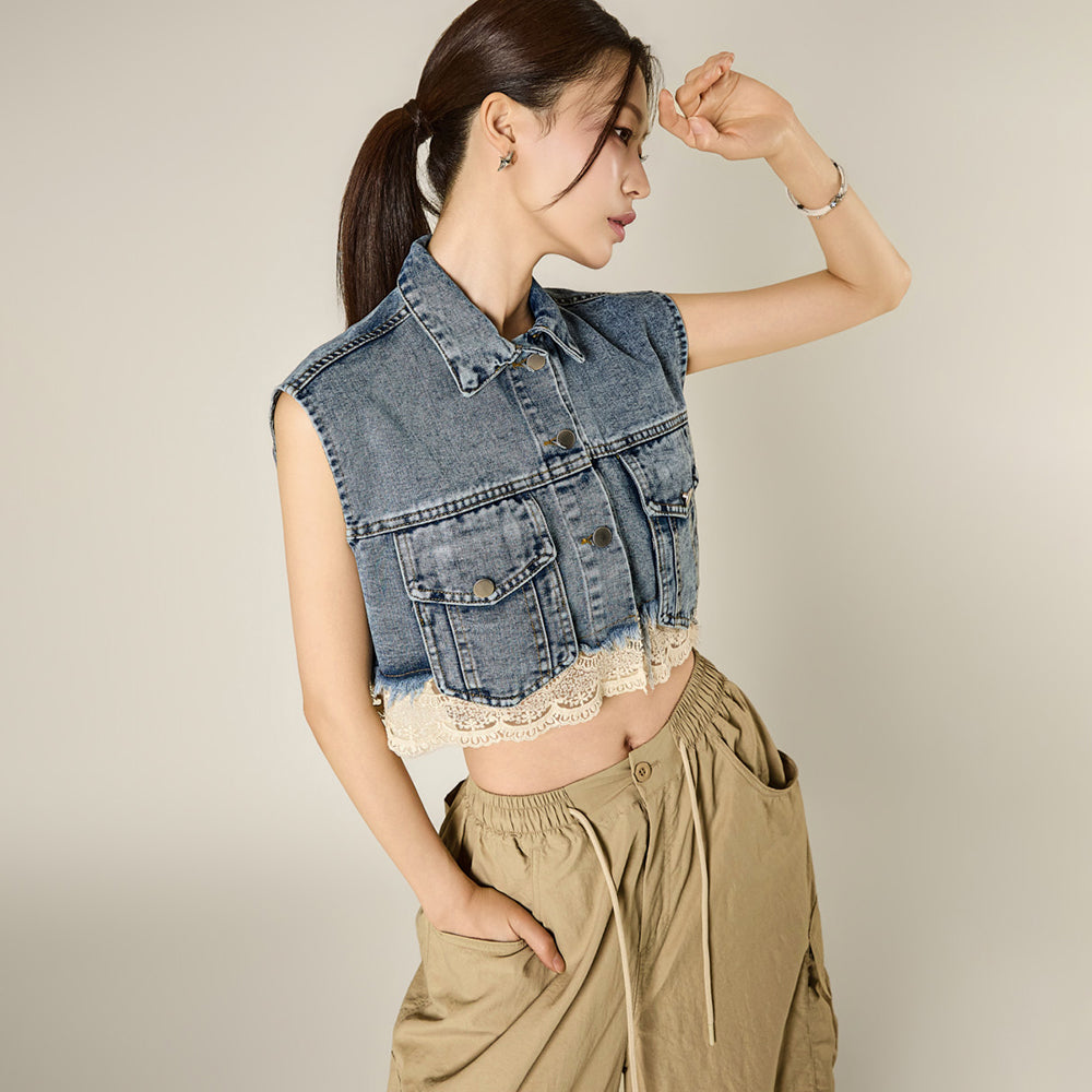 J3231 Lace Denim Vest