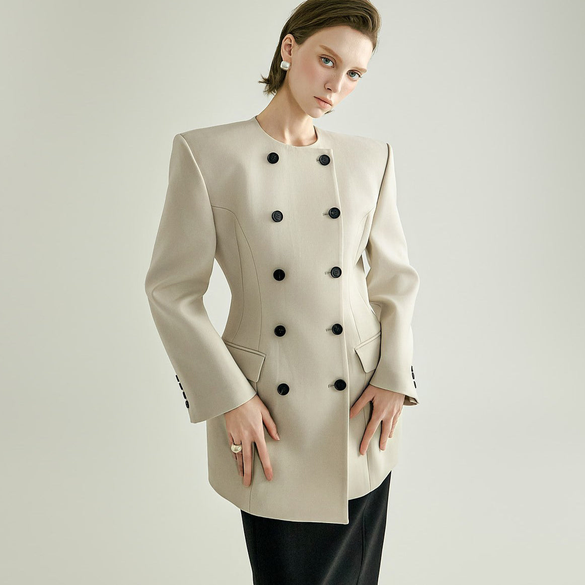 J3280 Double-Button Wool Half Coat