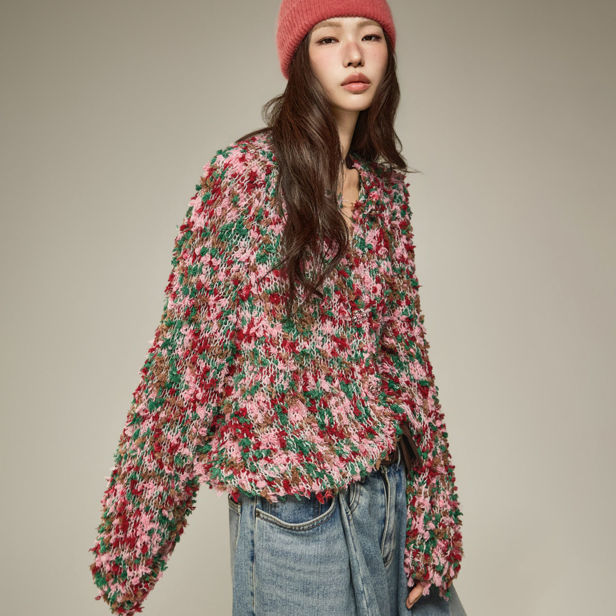 J3343 Mix Knit Cardigan