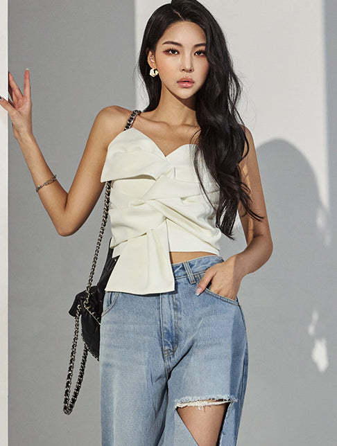 B9141 Ribbon Tube Top Blouse