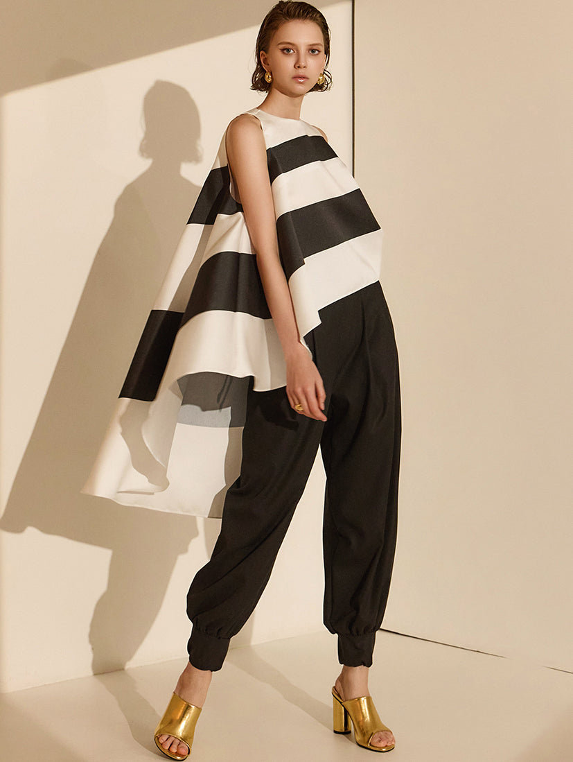 B9153  Glossy Stripe Sleeveless Blouse