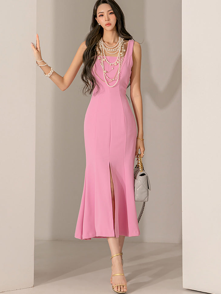 D4495 Sleeveless Mermaid Midi Dress