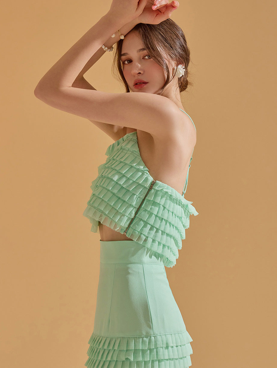 B9156 Tiered Frill Sleeveless Blouse