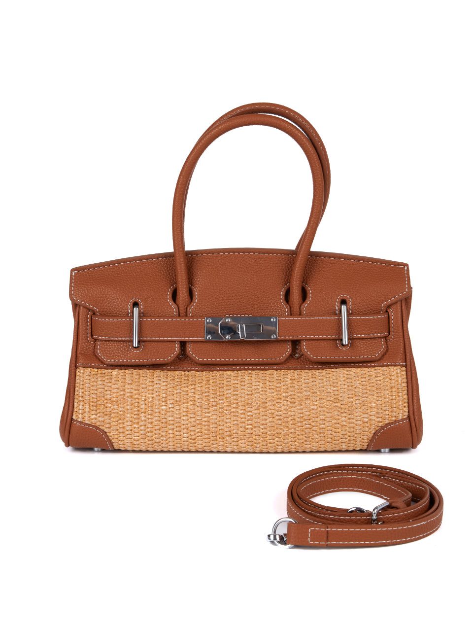 A-1576  Rattan and Leather Tote Bag