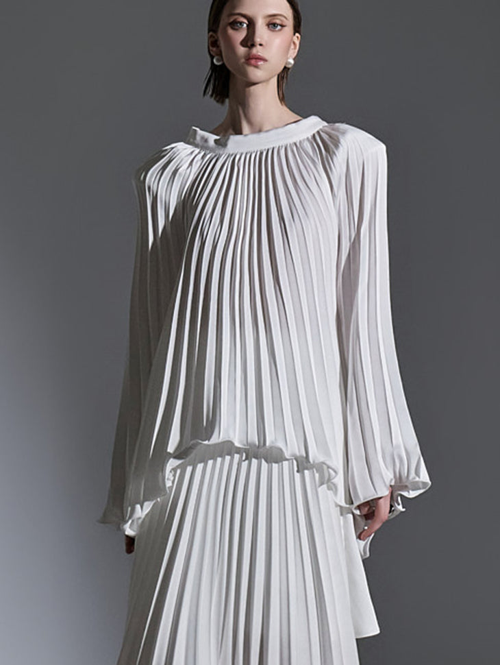 B2923 Pleats Unbalance Long Blouse(Strap Set)