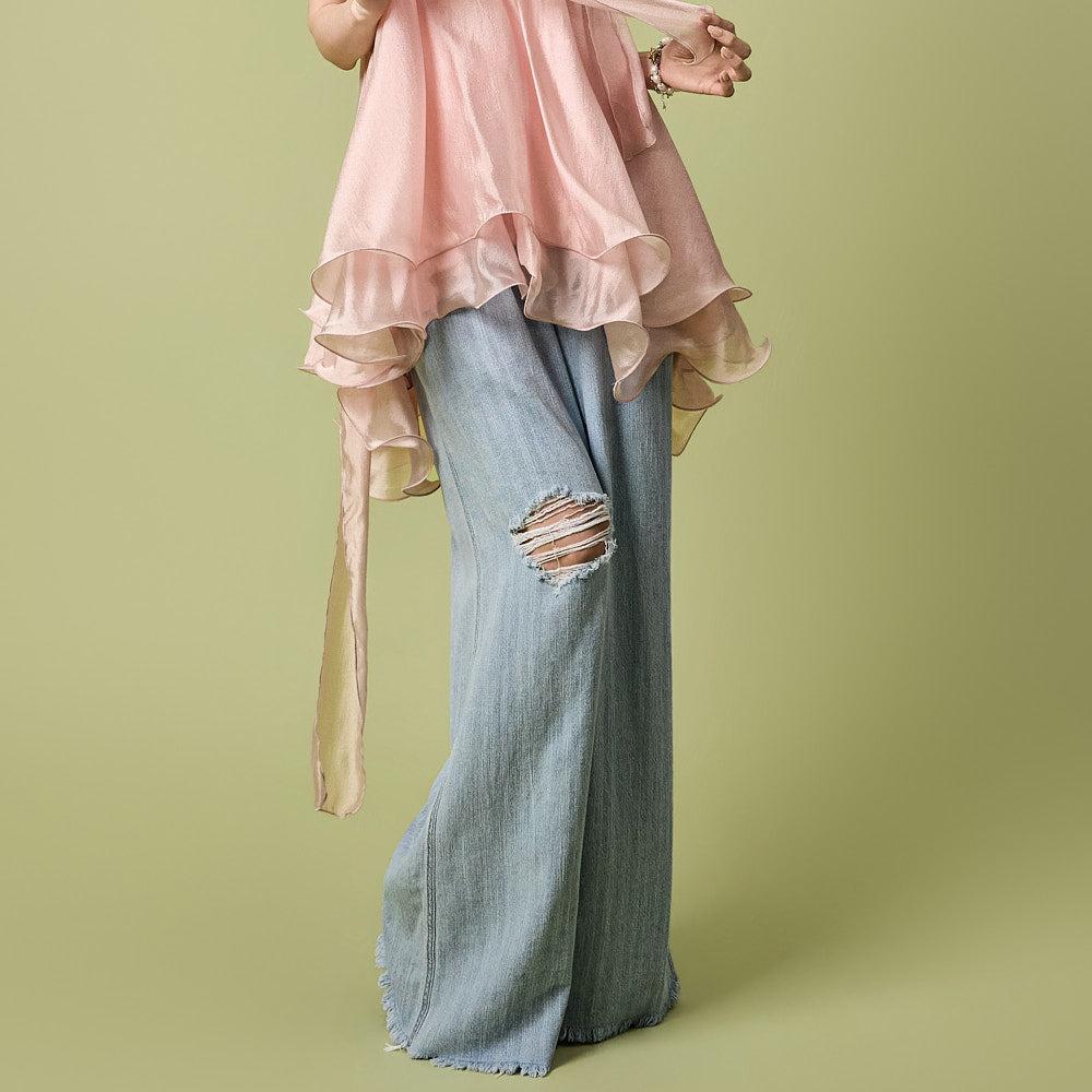 PJ651 Damaged Wide Jeans