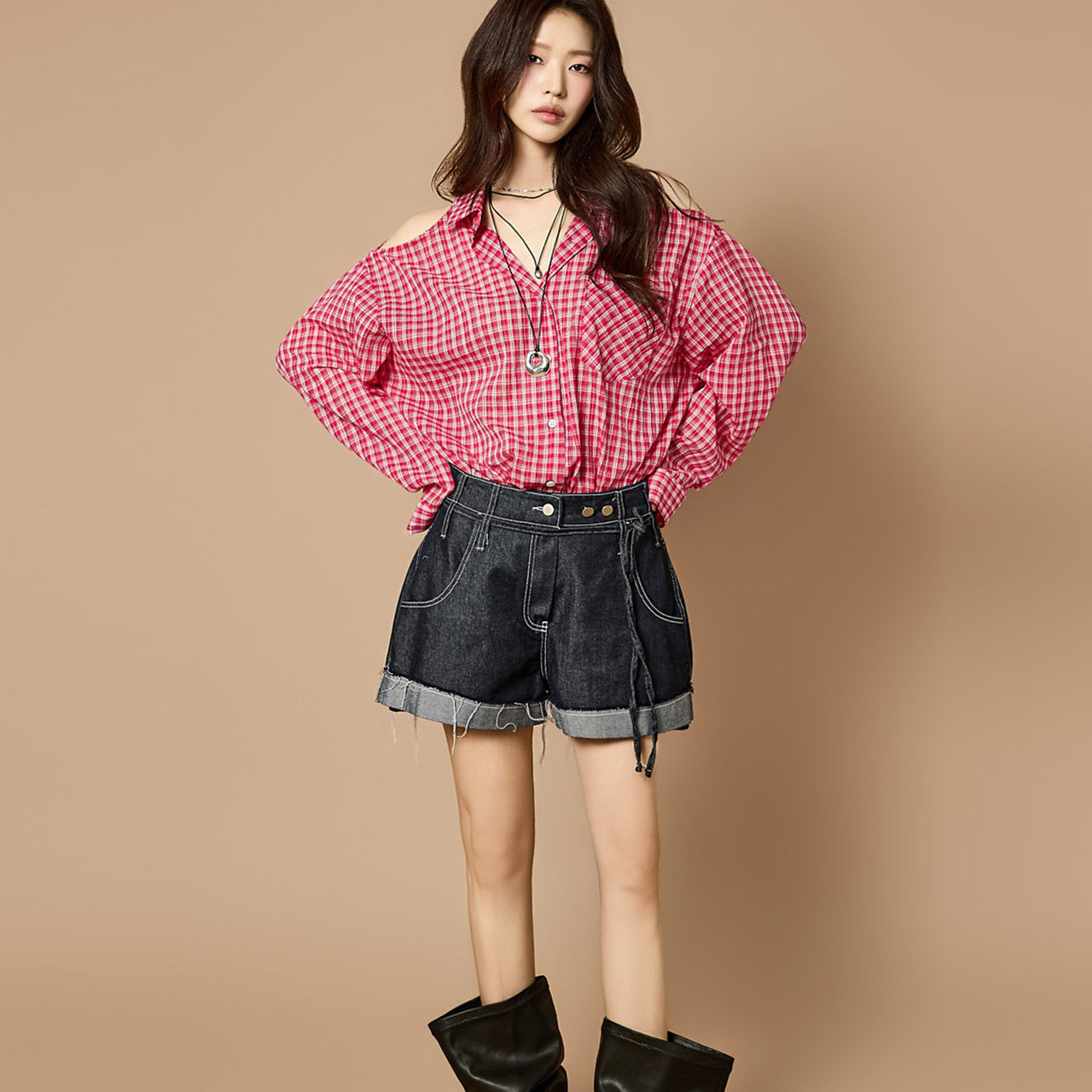 S883 Check Cutout Shirts