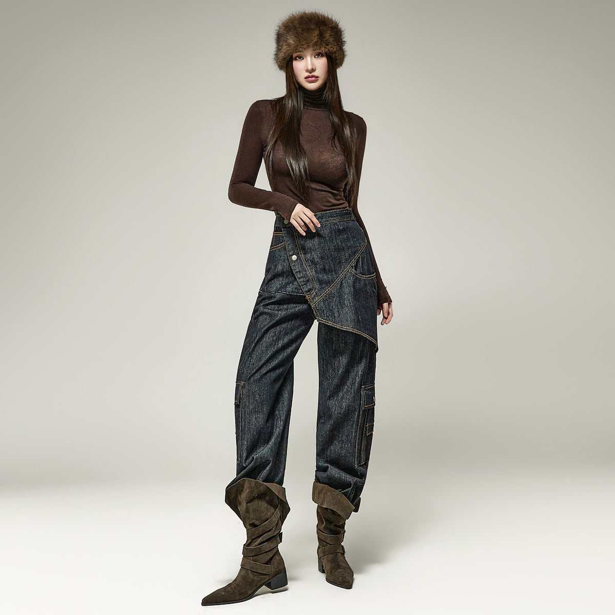 PJ677 层叠感工装牛仔裤
