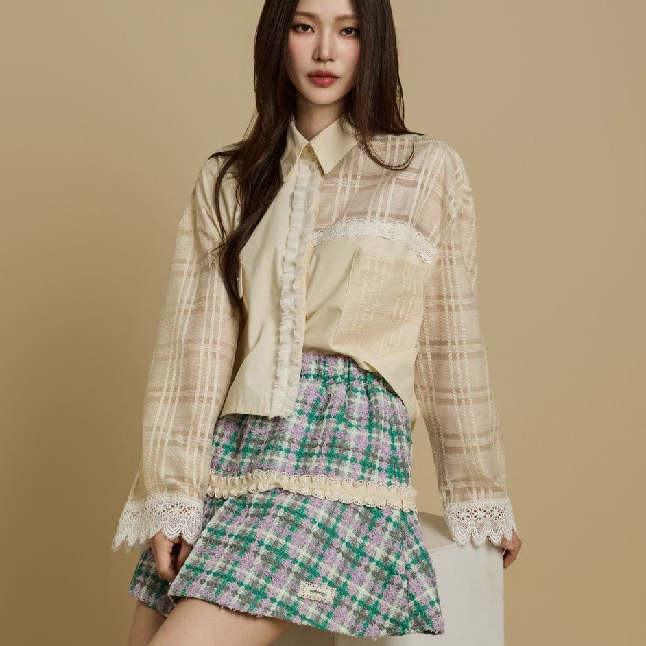S746 Sheer Contrast Color Shirt