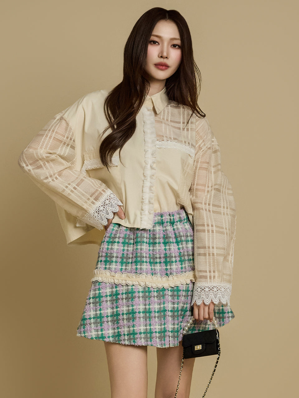 S746 Sheer Contrast Color Shirt