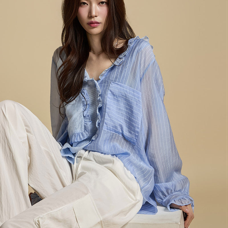 S768 Frill Hooded Shirt