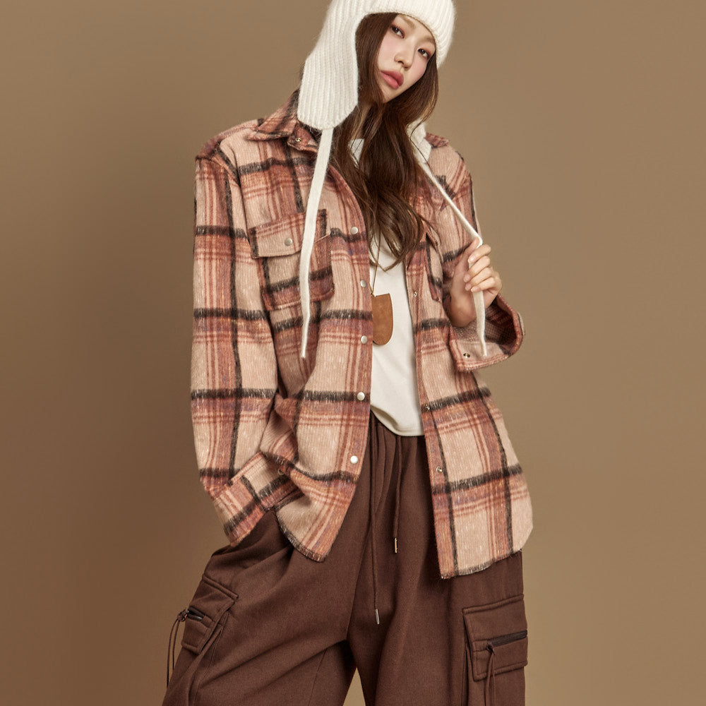 S831 抓绒格纹衬衫