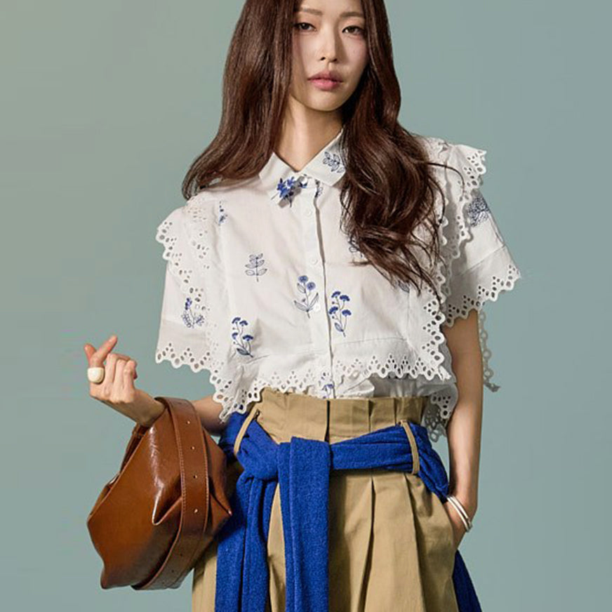 S877 Flower Embroidered Shirts