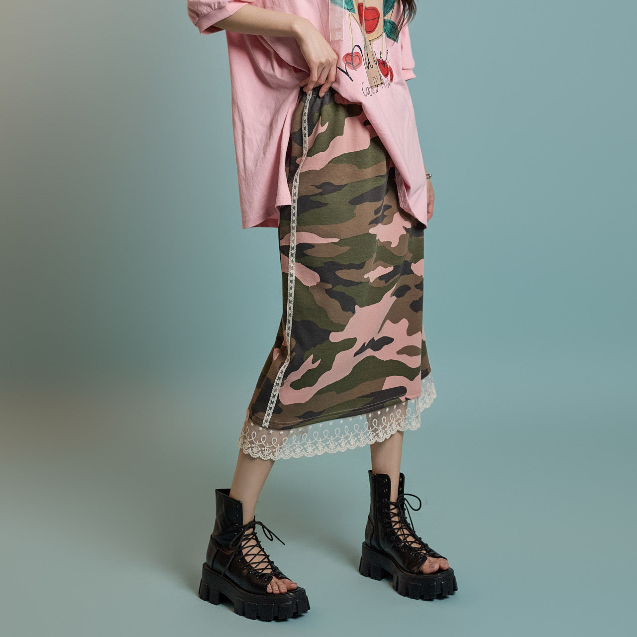 SK2974 Camouflage Pattern Lace Skirt