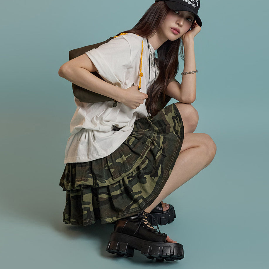 SK2976 迷彩层叠裙