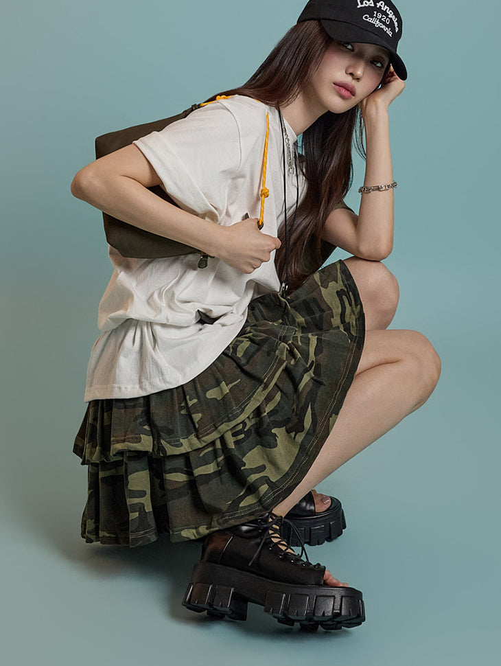 SK2976 Camouflage Tiered Skirt