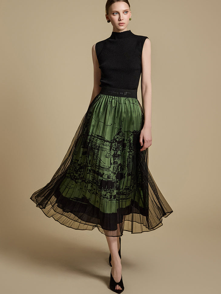 SK2983 Printed Pleats Skirt