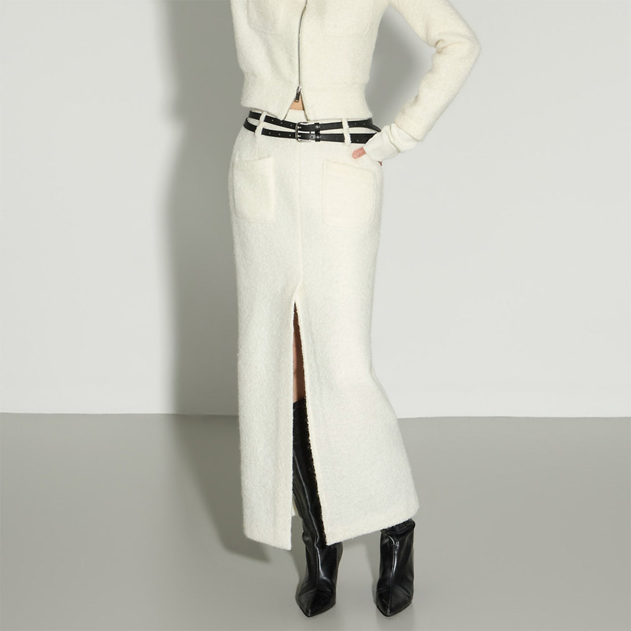 SK3136 毛圈开衩半身裙