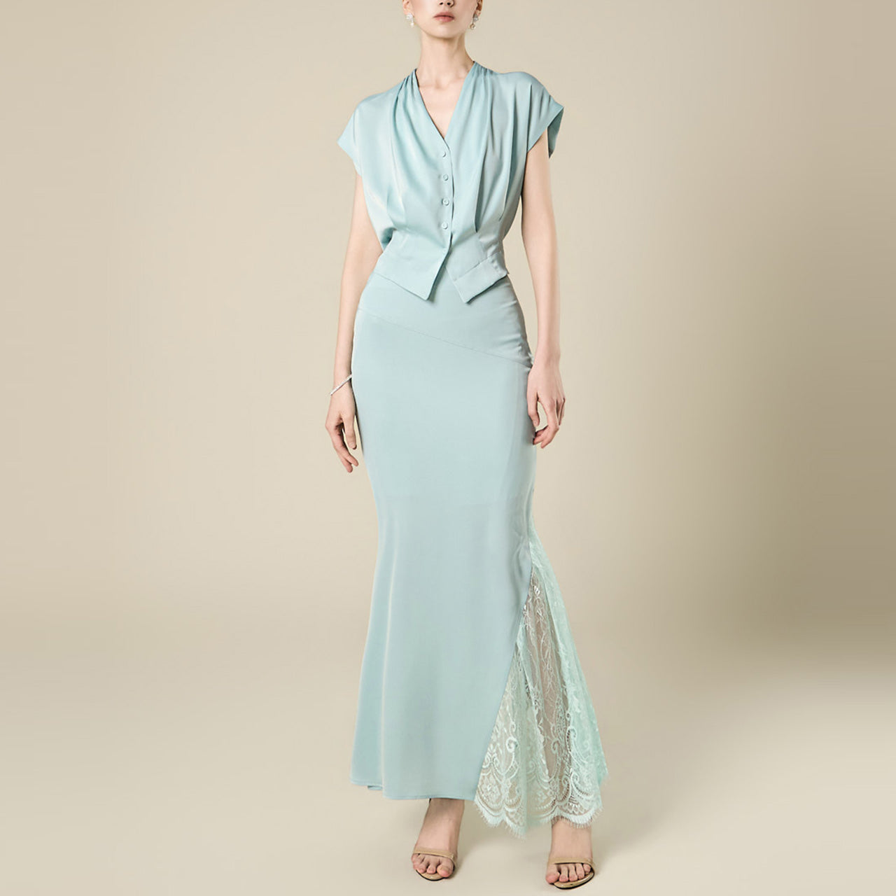 SK3217 Lace Mermaid Satin Skirt