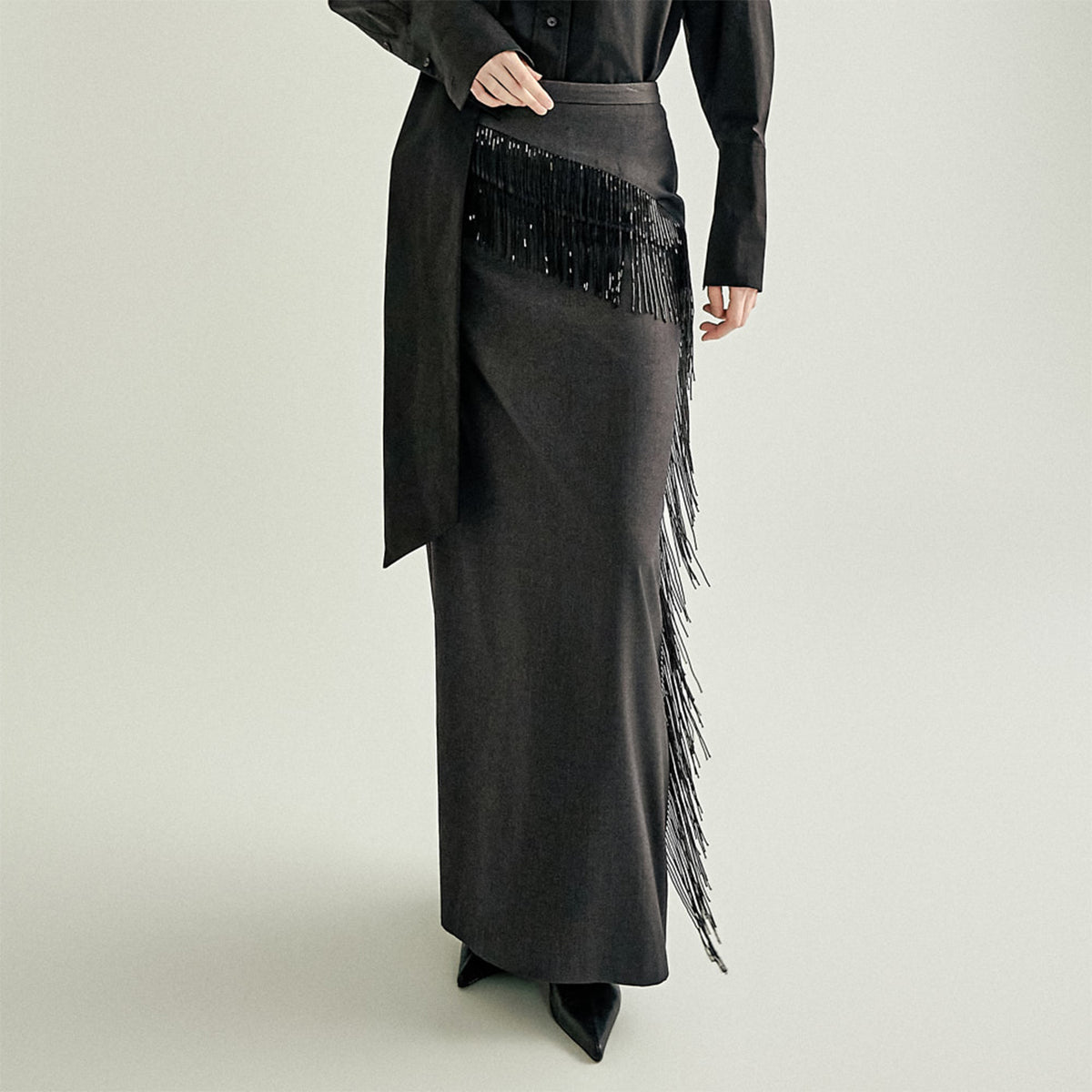 SK3262 Glossy Fringe Skirt