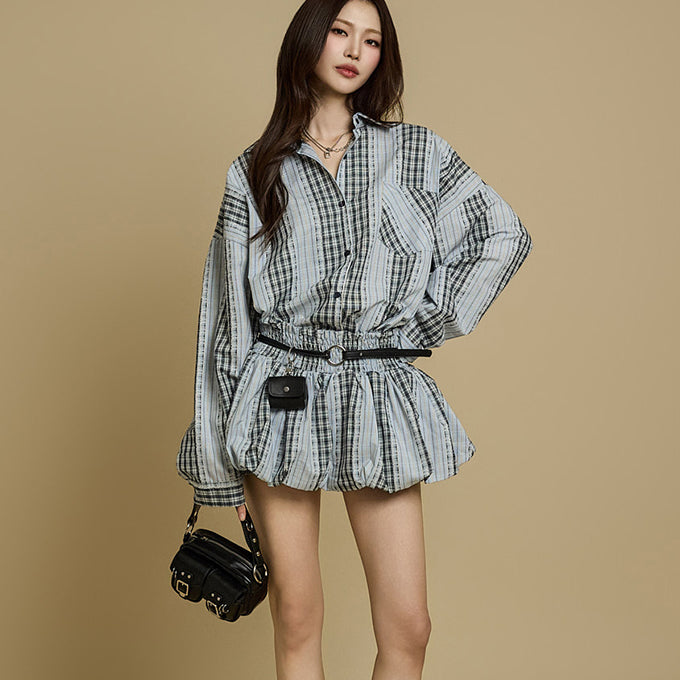 TP2090 Plaid Shirt and Skirt Set