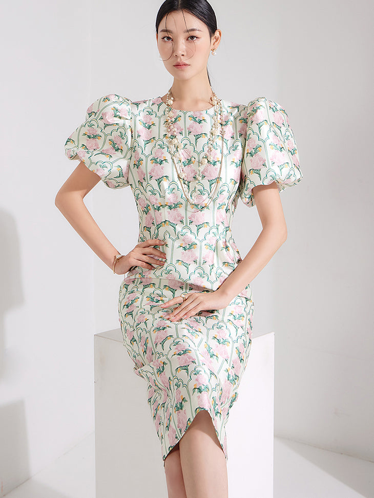 D4623  Balloon Flower Midi Dress