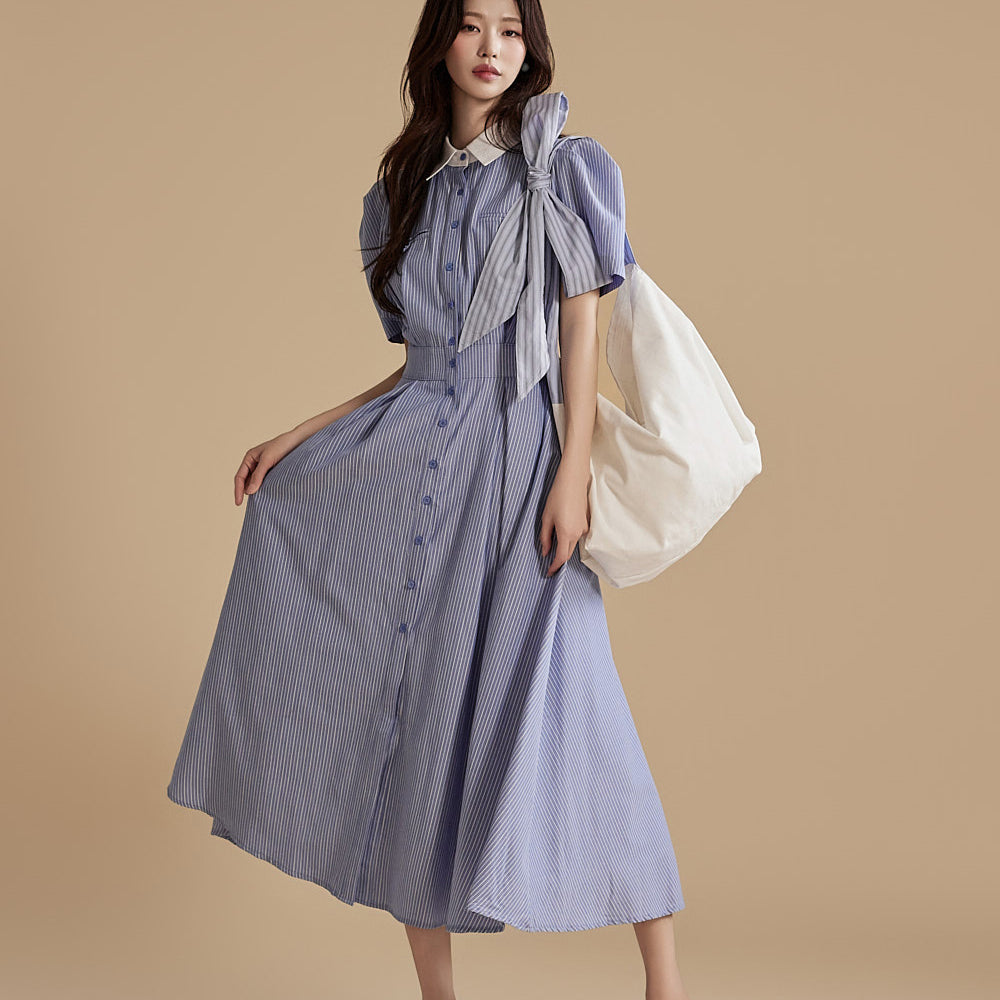 D4966 Striped Shirt Dress