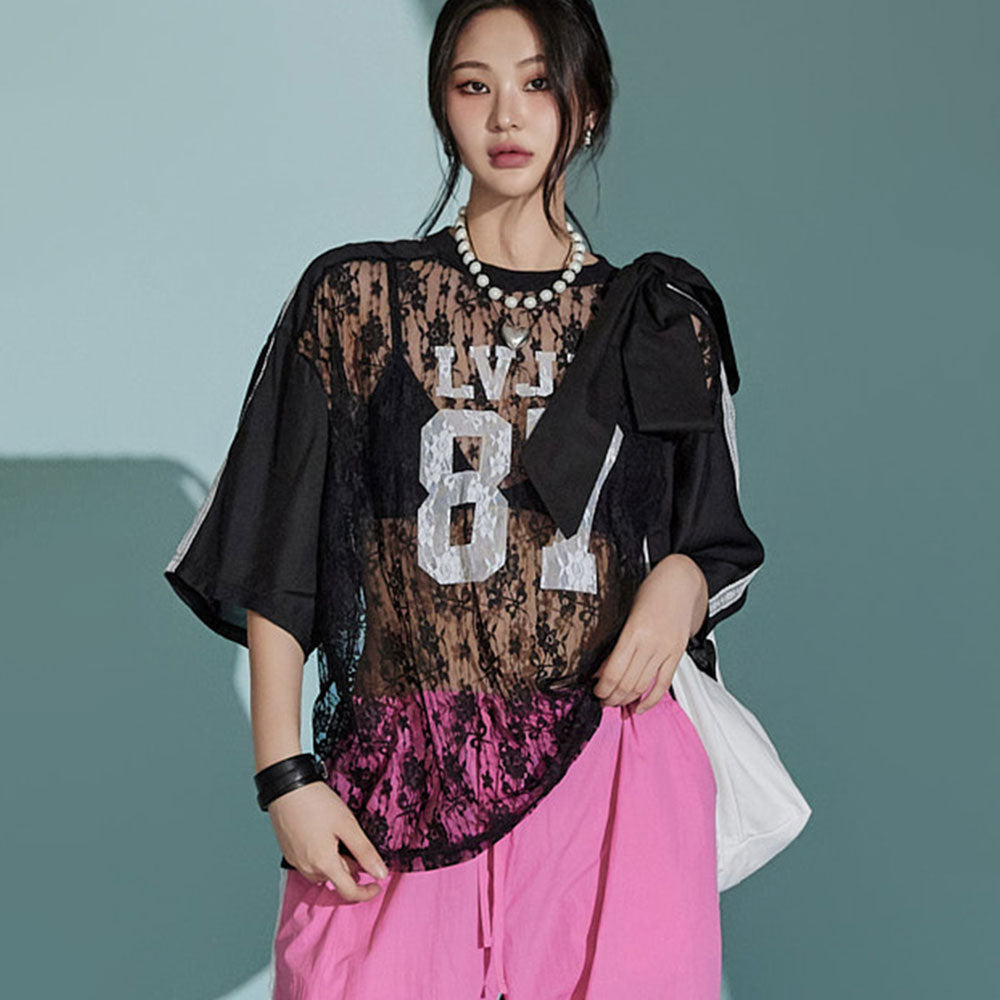 E3388 Lace Sheer Top