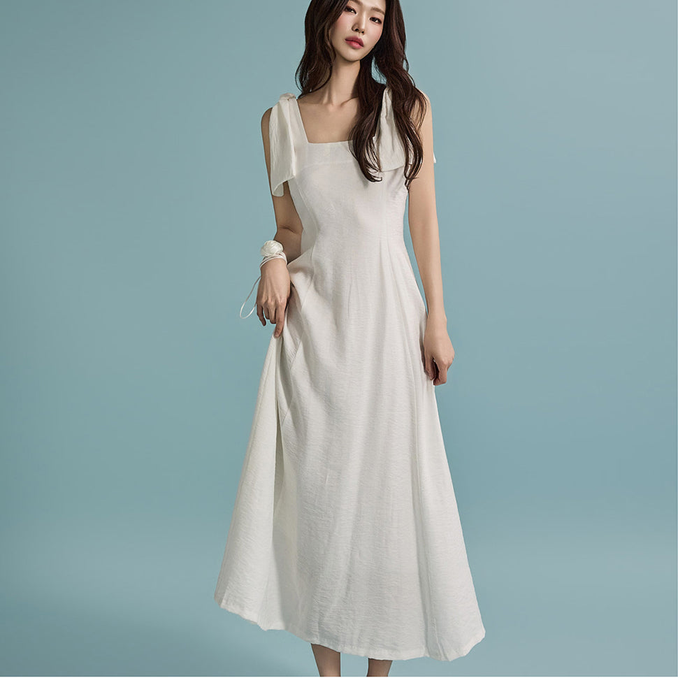 D5014 Shoulder Ribbon Dress
