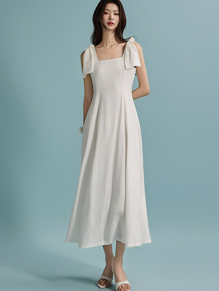 D5014 Shoulder Ribbon Dress