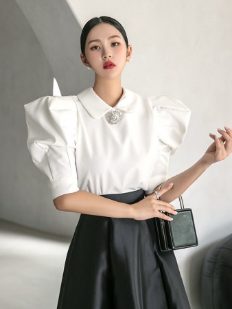 B9094 首饰领折裥泡泡雪纺衫 (第11次进货) (The Penthouse Cheon Seo-jin Wear)  Korea