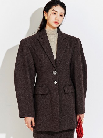 J9139 羊毛單扣墊肥版單件夾克 Korea