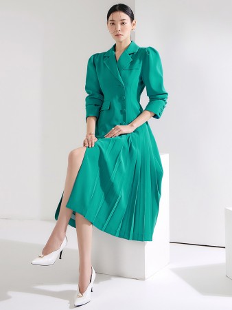 D4622 不平衡褶皱单扣连衣裙 Korea