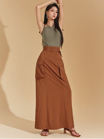SK9105 基本款大两袋超长裙(腰带) Korea