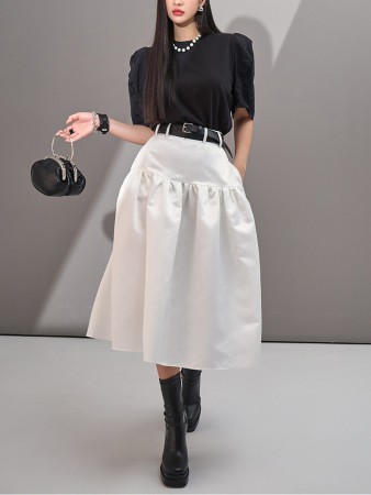 SK2450 缎面喇叭中长裙（腰带套装） Korea